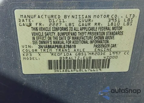 2011 Nissan Sentra 2.0Sr z USA, uszkodzony, nr VIN 3N1AB6AP6BL676619